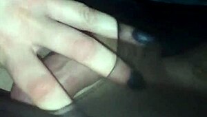 amateur cums in pantyhose lingerie during fast handjob