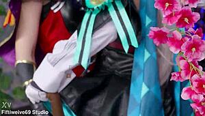 Anime cosplay lesbians fuck with strapons