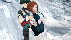 Ochako Uraraka gets a quick blowjob and creampie from Midorilla in intense anal session. Assfucking and oral bring her to orgasm.