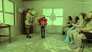 Whoa! Dominatrix Mistress April dominates in wild wrestling game show with punishing toys! It's brutal!