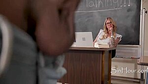 Late for class, Lolly Dames takes a mighty Dee in her first anal. Classroom interracial action unfolds!