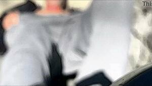 Blurry sketchy stretching and strip outside in underwear in mild winter