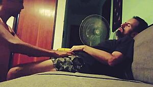 Relaxing my tired macho with a special blowjob on the sofa?