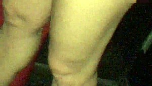 old handjob through gloryhole leads to cum on tits and jizz in cuckold cumshot scene