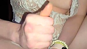 Milf jerks cock and licks every drop