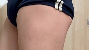 wow, check this cute tall chick messing with anal in tennis shorts! 😜