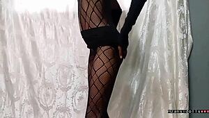 18y old ebony teen fucked hard in fishnet, skirt up, tight pussy slammed