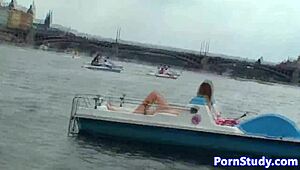 European Babe Rides Waterbike Nude in Public Fetish