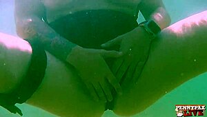 Blonde milf gets extremely horny in underwater pussy masturbation scenes