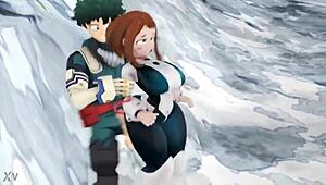 Ochako Uraraka gets a quick blowjob and creampie from Midorilla in intense anal session. Assfucking and oral bring her to orgasm.