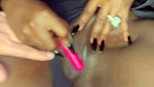 Sexy Black Model MASTURBATES Wild with Vibrator, Damn, She’s Hot for White Guy Watching!