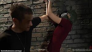 The bound slut endures rough anal fucking.