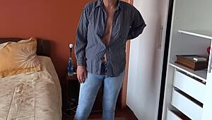 Real Hidden Camera Catches Beautiful Stepmother Groping and Touching Herself in Excitement