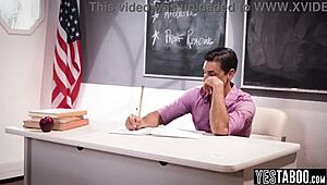 Damn! Horny mature teacher anal bangs petite teen student hard in classroom!