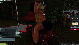 lolivix gets taken by three guys in a Christmas cabin