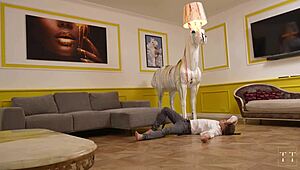 i love this crazy teen in horse mask threesome