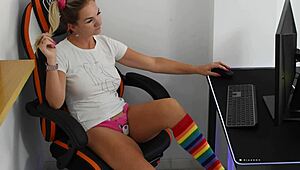 hey, this milf's playing with her pussy watching vids