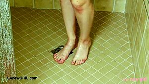 sweet teen brunette gets cozy on sofa after steamy shower