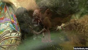 beautiful redhead lady bent over for outdoor doggystyle hardcore action with tits bouncing