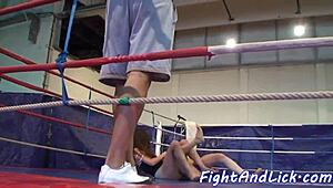 skinny lesbians fight hard and dominate in a gritty boxing ring