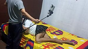 Mother-in-law touches herself erotically, then asks for help with big cock in homemade video