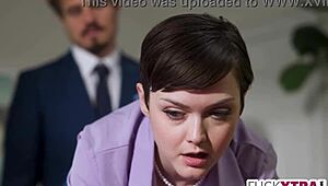 So, how does this petite secretary handle the new boss's deepthroat demands?