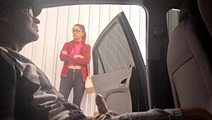 Risky street handjob for student at bus stop, wow