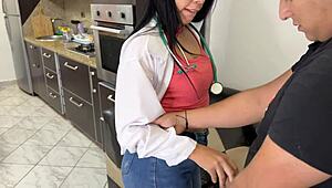 My Gorgeous Stepmom Doctor Gave Wrong Pill, Now Fixes My Hard-On with Her Help