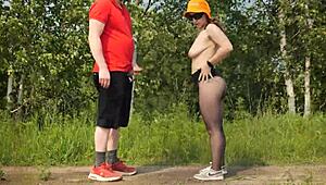 Omg, stranger caught with a dirty webcam model outdoors! 😲