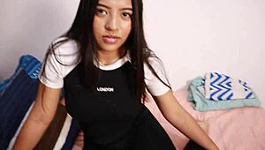 My Latina neighbor takes my load in her tight creampie debut.