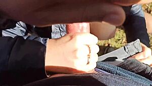 Public Blowjob and Fingering Lead to Cum on Tits in Outdoor Fun