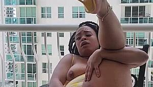 Holy Cow! Super Soaker Pussy Sprays Hard on the Balcony