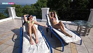 Oiled European Brunette Lesbians Rubbing Wet Pussies to Orgasm