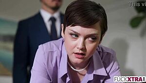 So, how does this petite secretary handle the new boss's deepthroat demands?