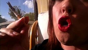 sexy bbw tina snua smokes cork cigarette with double inhales