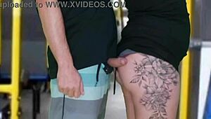 old creep gropes and jerks off on brunette in bus