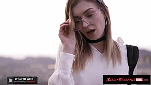 Nerdy blonde babe with glasses loves getting pounded hard. ZeroToleranceFilms captures every wild moment.
