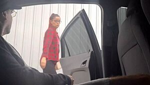 Risky street handjob for student at bus stop, wow