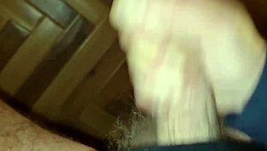 I'm so horny and naked in my cum-stained t-shirt, jerking off while my stepsister watches