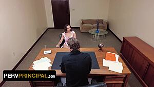 Desperate stepmom gives up her body for the perv principal to enjoy in order to save her stepson