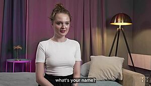 Beautiful slut with natural tits blows and gets creampied in casting