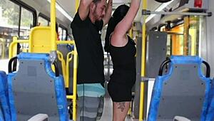 old creep gropes and jerks off on brunette in bus