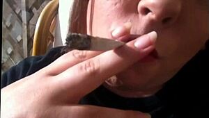 sexy bbw tina snua smokes cork cigarette with double inhales