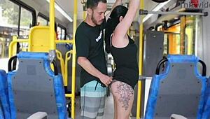 old creep gropes and jerks off on brunette in bus