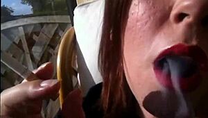 sexy bbw tina snua smokes cork cigarette with double inhales