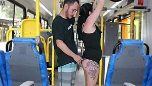 old creep gropes and jerks off on brunette in bus