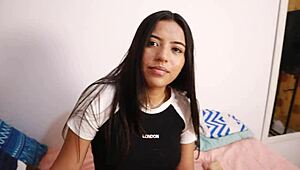 My Latina neighbor takes my load in her tight creampie debut.