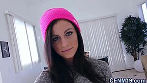 Clothed hottie intensely sucks big cock and gets cumshot