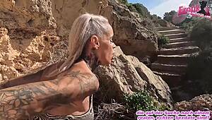 Yo, check this skinny blonde German milf banging outdoors in sneakers on vacation!