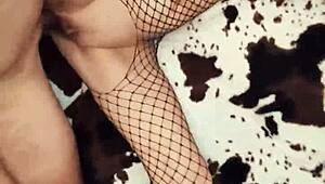 Fishnet underwear on this couple looks incredibly tempting close-up